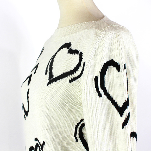 MaxMara Knit Heart Sweater Ivory Black Intarsia Motif Boatneck Pullover Knit S - Picture 3 of 6
